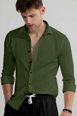 HEMAS LIFESTYLE Men Striped Casual Green Shirt