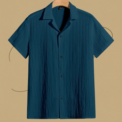 Looksky Men Self Design Casual Blue Shirt