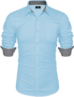 Webric Men Solid Casual Light Blue Shirt