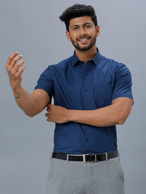 Ramraj Cotton Men Solid Formal Blue Shirt