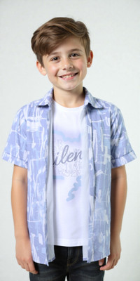 CAVIO Boys Printed Casual Blue Shirt