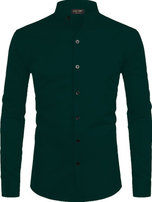MILDIN Men Solid Formal Dark Green Shirt