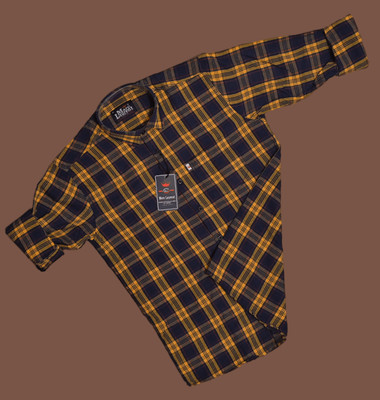 Marc Laurent Men Checkered Casual Blue, Yellow Shirt