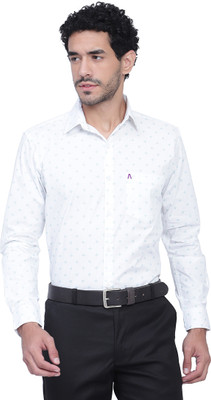 Apektra Men Printed Formal White, Green Shirt