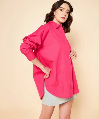 Fab Star Women Solid Casual Pink Shirt
