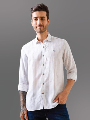 Indiqlo Men Striped Casual White Shirt