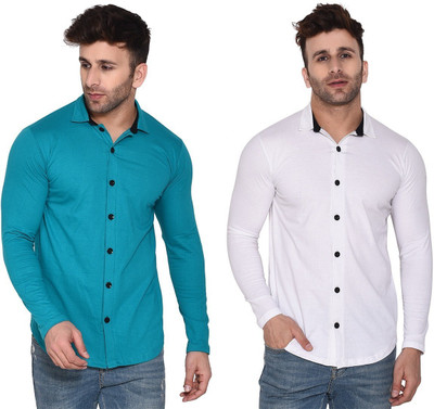 BEYOU FASHION Men Solid Casual White, Light Green Shirt(Pack of 2)