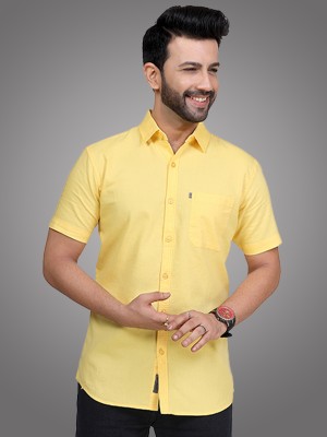 D Finish Men Solid Casual Yellow Shirt