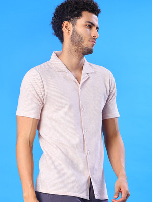 V-MART Men Self Design Casual Pink Shirt