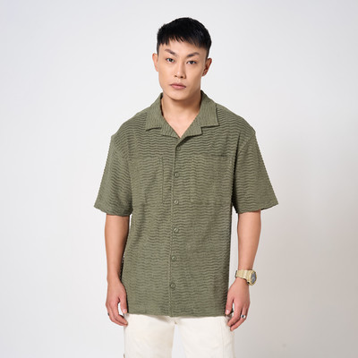 Street 808 by Pantaloons Men Self Design Casual Green Shirt