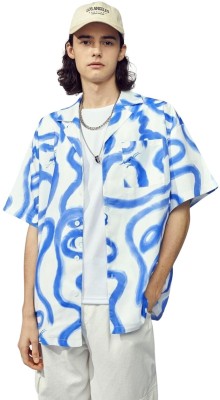 Leriya Fashion Men Printed Casual Blue, White Shirt