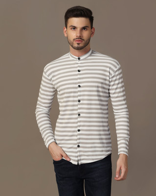 GEUM Men Striped Casual Grey Shirt