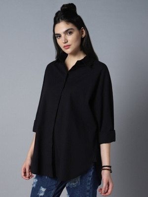 HOC Women Solid Casual Black Shirt