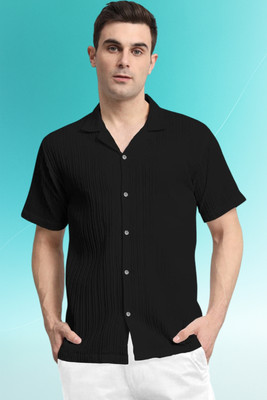 A Dearise Trend Men Striped, Self Design, Solid Casual Black Shirt