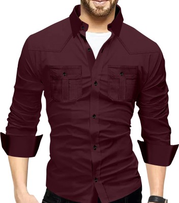 IKON FASHION Men Solid Casual Maroon Shirt