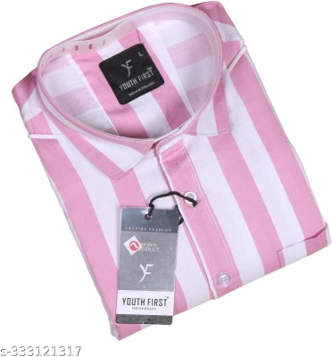 youth first Men Striped Casual Pink Shirt