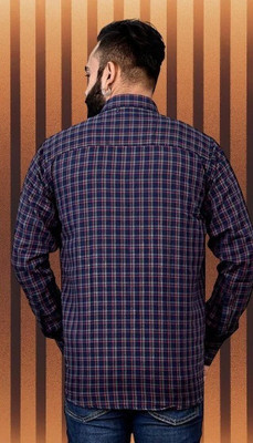 Arthz Fab Trend Men Checkered Casual Dark Blue Shirt