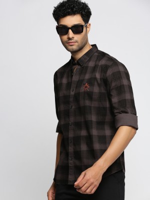 Showoff Men Checkered Casual Grey Shirt