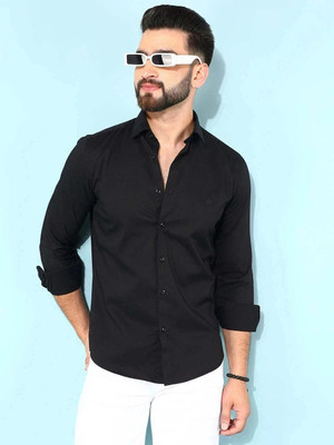TIGERSNAKE Men Solid Formal Black Shirt