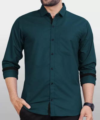 PEARL OCAN Men Self Design Casual Dark Green Shirt