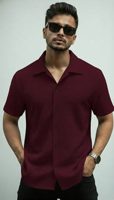 SEVENTEENSTITCH Men Solid, Self Design Casual Maroon Shirt
