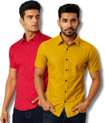 RAREMARK Men Solid Formal Red, Yellow Shirt(Pack of 2)