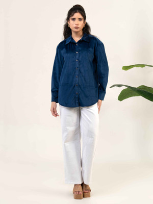 Urban Sundari Women Solid Casual Blue Shirt
