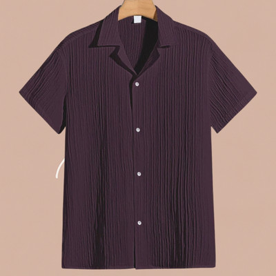 Jenil Fashion Men Self Design, Solid Casual Purple Shirt