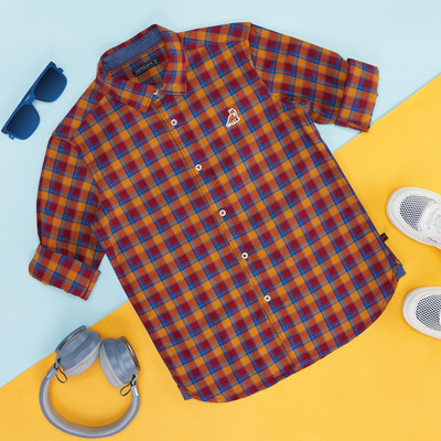 Pantaloons Junior Boys Checkered Casual Blue, Maroon, Yellow Shirt