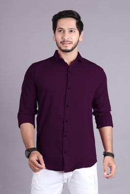 Parth Creation Men Solid Casual Purple Shirt