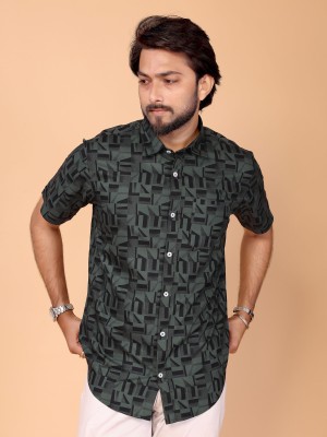 BLYNK Men Geometric Print Casual Green, Black Shirt