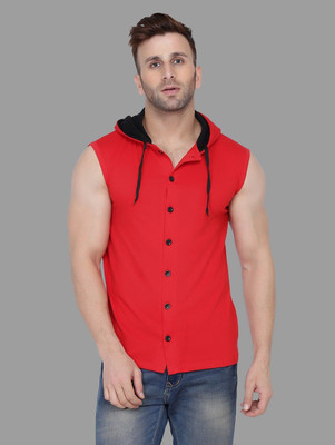 GEUM Men Solid Casual Red Shirt