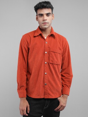 CHKOKKO Men Solid Casual Orange Shirt