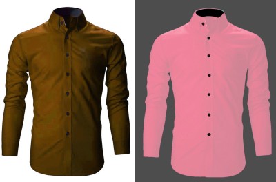 Blue dove Men Solid Casual Brown, Pink Shirt(Pack of 2)