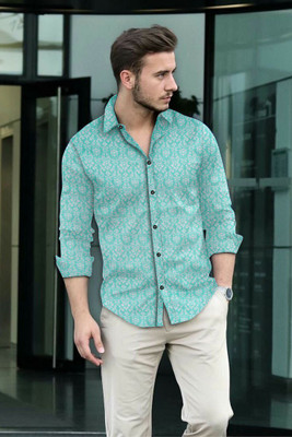 RM CREATION Men Printed Casual Light Green Shirt