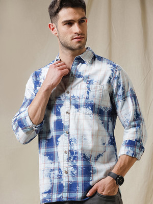 WROGN Men Dyed/Ombre Casual Blue, White Shirt