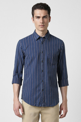 PETER ENGLAND Men Striped Casual Blue Shirt