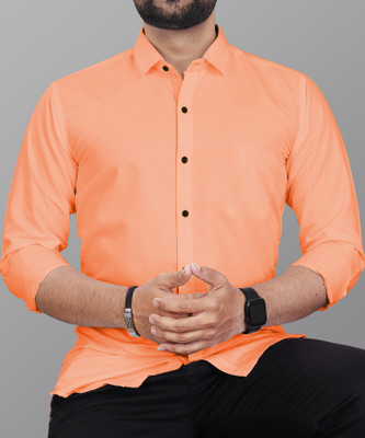 EVIQE Men Solid Casual Orange Shirt