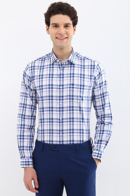 Allen Solly Men Checkered Formal White, Blue Shirt