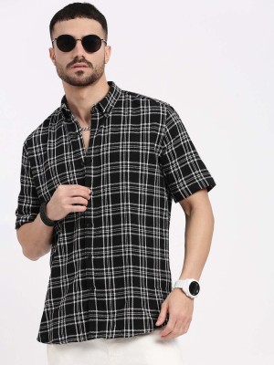 Showoff Men Checkered Casual Black Shirt