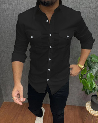 Qlonz Store Men Solid Casual Black Shirt