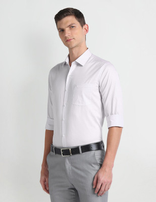 ARROW Men Self Design Formal Grey, White Shirt