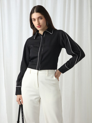 Globus Women Solid Formal Black Shirt