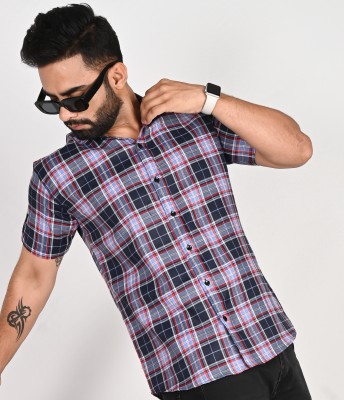 BLEZZA Men Checkered Casual Blue Shirt