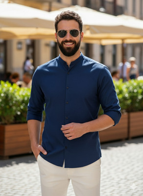 S-LINE Men Solid Casual Dark Blue Shirt