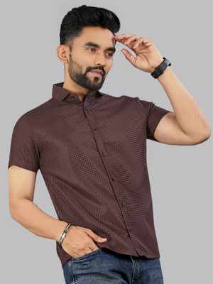 MILDIN Men Solid Casual Brown Shirt