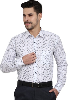 V-MART Men Geometric Print Formal White Shirt