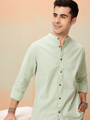 Mast & Harbour Men Striped Casual Light Green Shirt