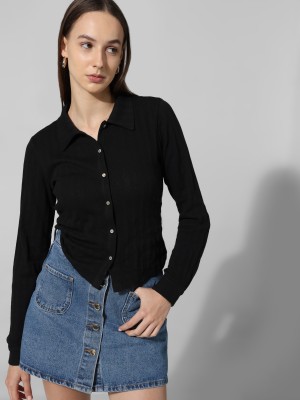 ONLY Women Self Design Casual Black Shirt