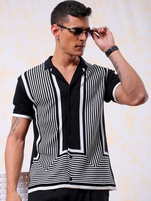 The Indian Garage Co. Men Striped Beach Wear Black Shirt